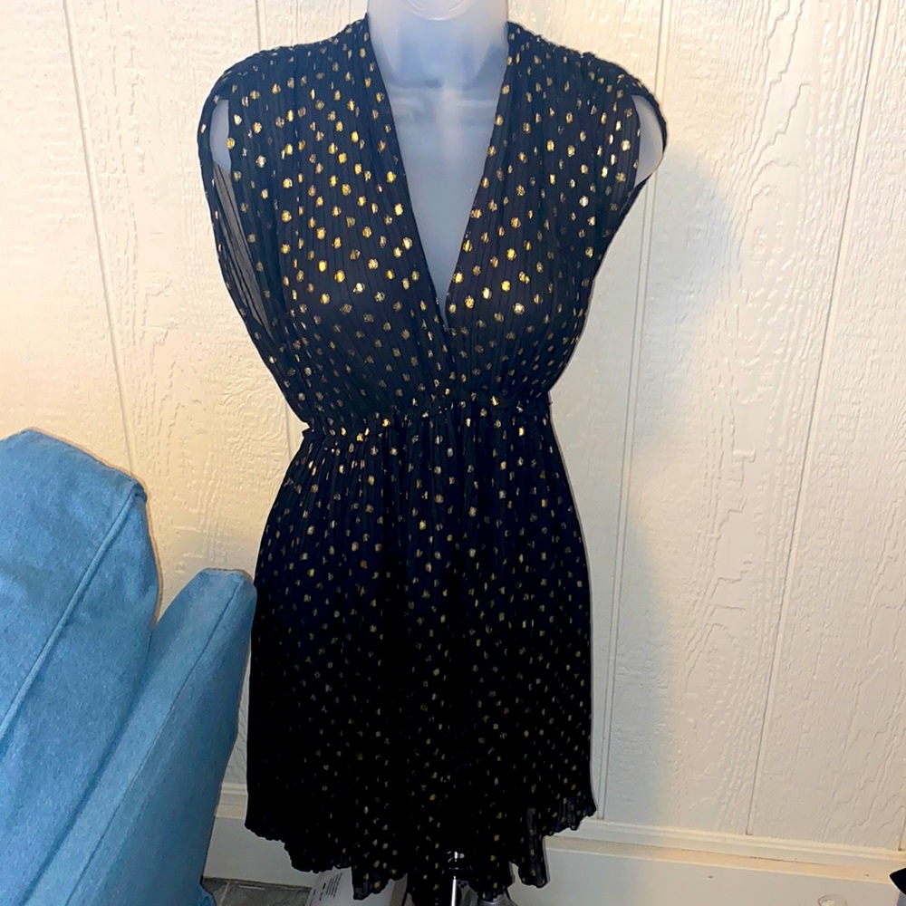 Gold polka dots flare dress with tie in the back and opening